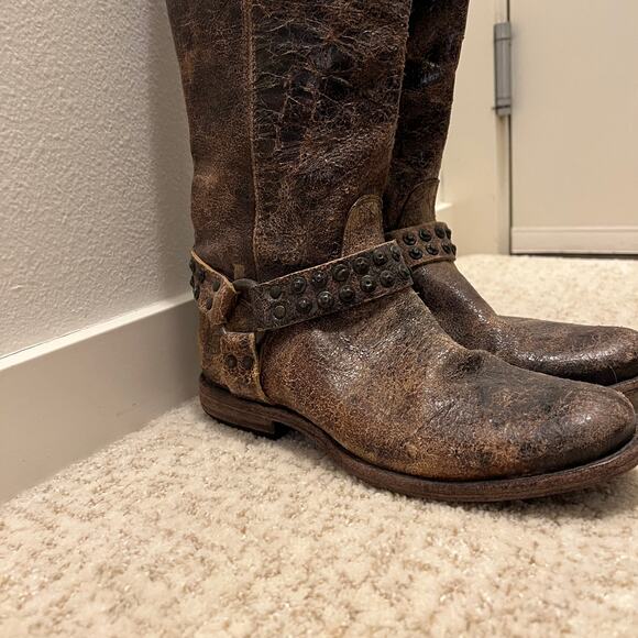 Frye 'Phillip' Cracked Distressed Leather Studded Riding Boot - 8 - Picture 9 of 9